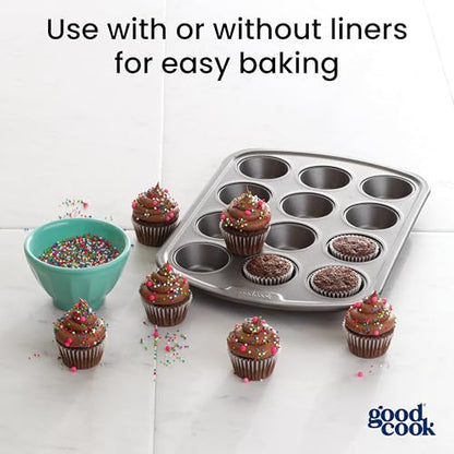 GoodCook Everyday Nonstick Steel Mini Muffin Pan , 12 cup, Gray