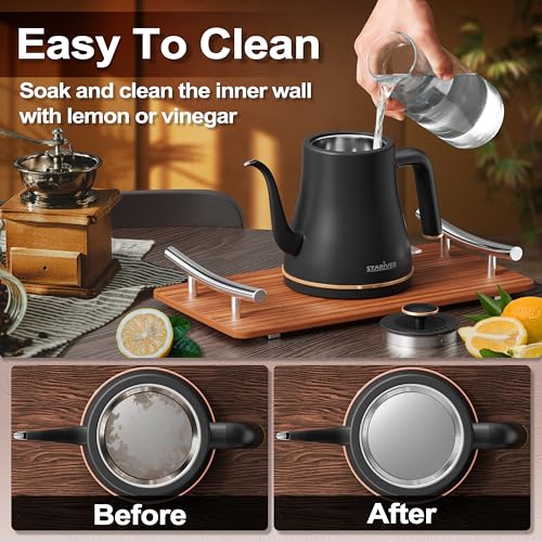 Stariver Gooseneck Electric Kettle, 0.8L Electric Tea Kettle Tea Pot, Pour Over Coffee Kettle with Stainless Steel Inner Lid & Bottom, Water Boiler with Auto Shut Off and Boil Dry Protection, Black