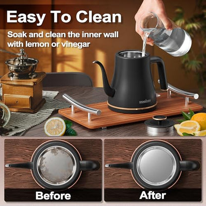 Stariver Gooseneck Electric Kettle, 0.8L Electric Tea Kettle Tea Pot, Pour Over Coffee Kettle with Stainless Steel Inner Lid & Bottom, Water Boiler with Auto Shut Off and Boil Dry Protection, Black