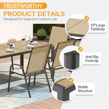 PIZZELLO 5-Piece Outdoor Dining Set w/ 60" Outdoor Table and 4 Chairs