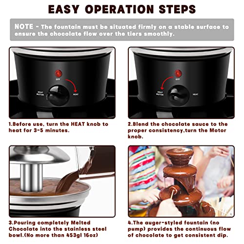 16oz Chocolate Fondue Fountain, 3-Tier MINI Chocolate Fountain with 6PCS Fondue Fork and Removal Fruits/Nuts/Treats Serving Tray for BBQ Sauce,Ranch,Nacho Cheese,Liqueurs