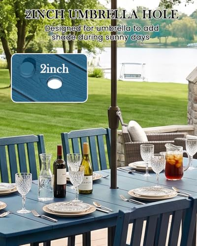 LOUNZY 9 Piece HDPE Patio Dining Set for 8, Outdoor Furniture,Navy