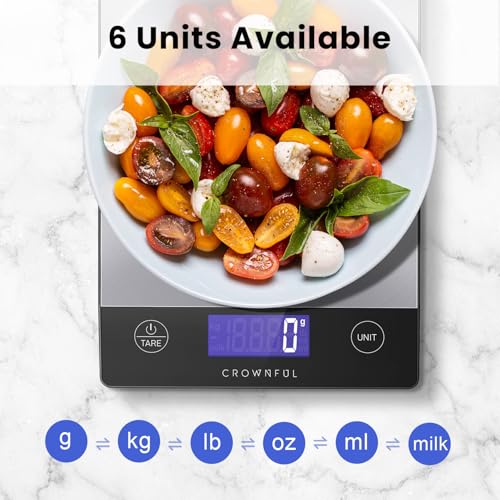 CROWNFUL Food Scale, 33lb Rechargeable 304 Stainless Steel Digital Kitchen Scale Weight Grams and Ounces with LCD Display and Type-C Charging for Meal Prep, Baking and Cooking