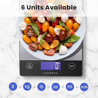 CROWNFUL Food Scale, 33lb Rechargeable 304 Stainless Steel Digital Kitchen Scale Weight Grams and Ounces with LCD Display and Type-C Charging for Meal Prep, Baking and Cooking