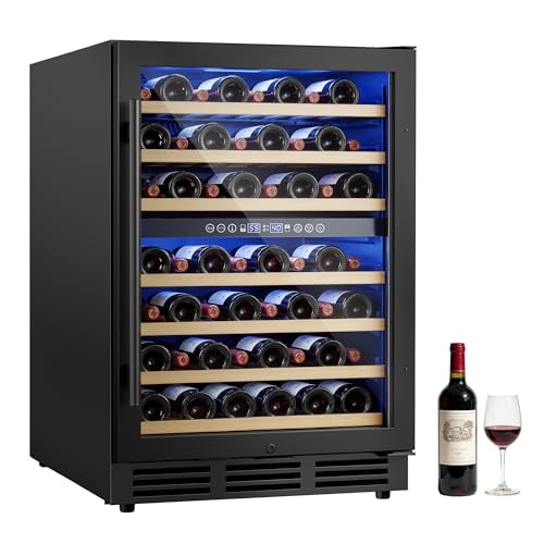 ICEVIVAL 24 Inch Wine Cooler Refrigerator, 54 Bottle Wine Fridge, 40-65°F Dual Zone UV-Resistant Glass Door, Quiet Compressor Cooling, Built-in or Freestanding Fridge for Home/Bar/Kitchen, Black