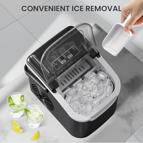 Crzoe Countertop Ice Maker,26Lbs/24H, 2 Ice Sizes, Self-Cleaning, Black