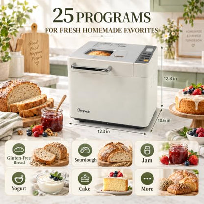 2 LB Bread Maker Machine, 25 Programs, Automatic Nut & Yeast Dispensers