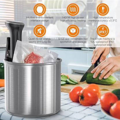 1100W Sous Vide Machine Upgraded Sous Vide Cooker Ultra-Quiet Precision Immersion Circulator with Touch Control & Digital Timer, IPX7 Waterproof Sous Vide Cooker for Home Chefs