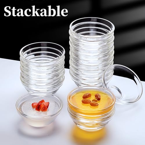 Orkim 3in 2.5oz Small Clear Glass Ramekins Custard Bowls, 10 Pack Mini Glass Dipping Sauce Cups Pinch Bowl, Little Kitchen Condiment Ingredient Prep Salad Dishes, Dishwasher Microwave Freezer Safe