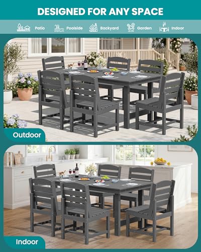 SERWALL Patio Dining Sets for 10 Person, HDPE Dining Set with 2 Tables, 8 Armless Chairs and 2 Armed Dining Chairs, Gray