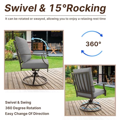 Gotland 7 Piece Outdoor Dining Set, Metal Outdoor Table and Swivel Chairs with X-Shaped Legs 1.5" Umbrella Hole, Patio Furniture Set with Waterproof Cushions, Patio Dining Sets for Backyard Deck Gray