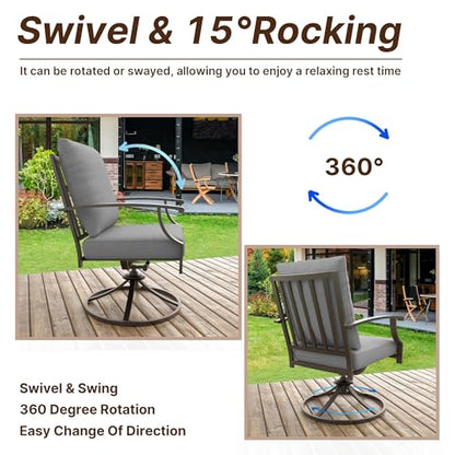 Gotland 7 Piece Outdoor Dining Set, Metal Outdoor Table and Swivel Chairs with X-Shaped Legs 1.5" Umbrella Hole, Patio Furniture Set with Waterproof Cushions, Patio Dining Sets for Backyard Deck Gray