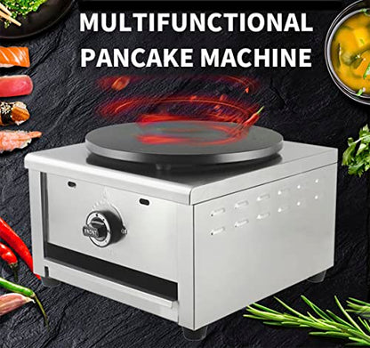 PreAsion 16''Commercial Gas Crepe Makers Machine LPG Gas Pancake Machine Griddle Maker Machine with Low Pressure Valve for Blintzes, Eggs, Tortilla