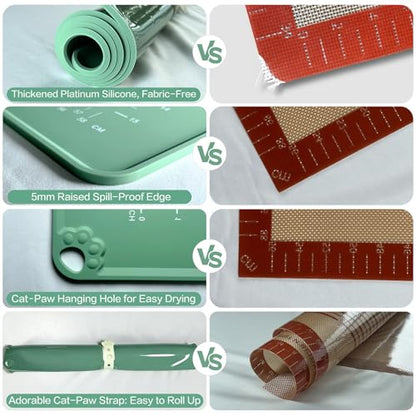 Extra Large Food Grade Platinum Silicone Pastry Mat 28 x 20, Non-Slip Non-Stick Baking Mat for Rolling Dough with 5mm Raised Edge, Measurements & Baking Guide for Bread, Pizza, Pie & Sourdough