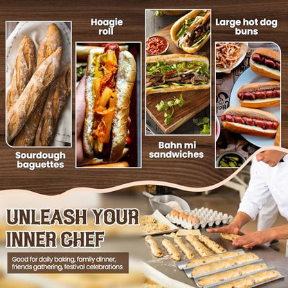 Pavsrmy Baguette Bread Pan, Premium Nonstick Perforated Baguette Pan for French Bread Baking, 4 Loaves Baguette Baking Tray for Sourdough, Italian Bread, Perfect for Creating Crisp Golden-Brown Crust