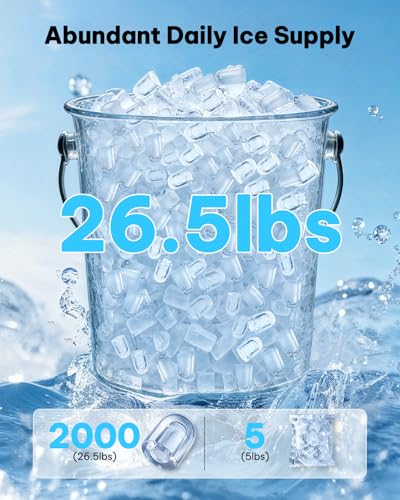 Silonn Ice Maker Countertop, 8 Cubes in 6 Mins, 26.5 lbs/24H, 2 Ice Sizes, Self-Cleaning Bullet Ice Maker, Portable Ice Machine for Kitchen, Office, Party, RV Camping