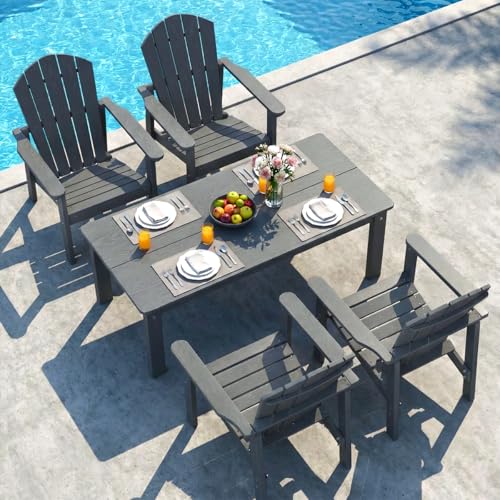 nevilywood Stackable Adirondack Set, 4 Chair with Table, Patio Set, Grey