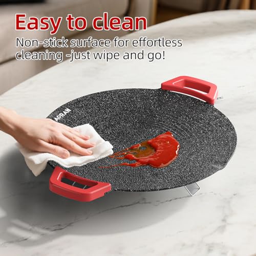 AORAN Indoor Grill Electric Smokeless Set – Nonstick Electric Griddle for Indoor Use, Compact & Versatile Cooking for Steaks, Pancakes & BBQ, Includes Silicone Spatula, Oil Brush & Food Tongs