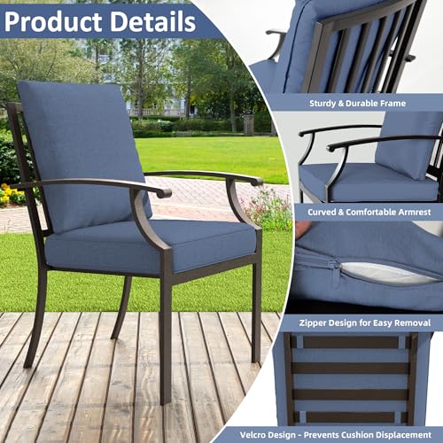 ALAULM 9-Piece Patio Dining Table and Chairs for 8 Outdoor Dining Set with 2 Swivel Chairs Patio Dining Sets with Rectangular Metal Table with Umbrella Hole for Patio, Backyard, Garden-Dark Blue