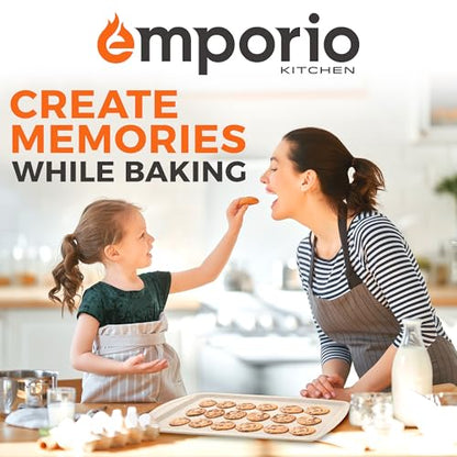 Stackable Baking Pan Set - Deluxe Nonstick White Marble Coating, Carbon Steel Bakeware Sets, PFOA, PFOS, PTFE Free, Recipe Booklet Included, Oven Safe (Up to 450°F), Set of 7 - White