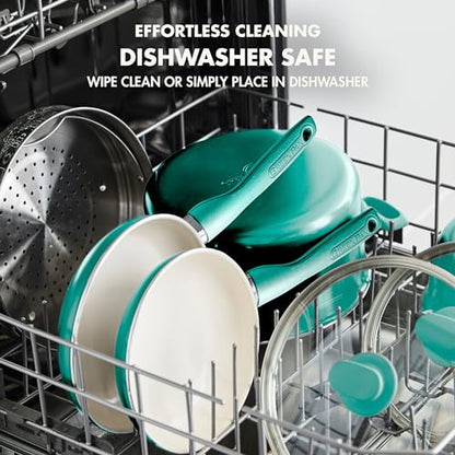 GreenPan Rio Healthy Ceramic Nonstick 8" Frying Pan Skillet and Silicone Spatula Set, Soft Grip Handle, Breaktfast Meal Set, PFAS-Free, Dishwasher Safe, Oven Safe, Turquoise