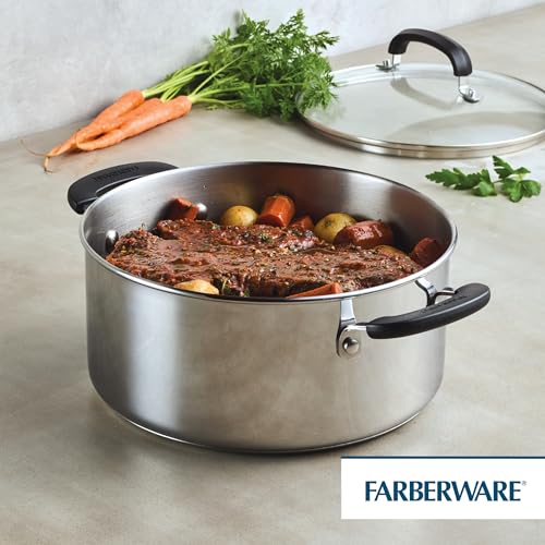 Farberware Brilliance Dutch Oven Pot with Lid, 5 Quart, Stainless Steel