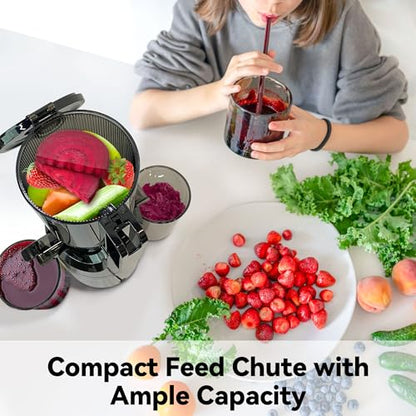 Juicer Machines,Fretta Cold Press Juicer Machines with Wide Mouth Feed Chute,Fit Whole Fruits & Vegetables,Easy to Clean Compact Juicer,Black