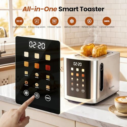 Toaster 2 Slice Touch Screen, Smart Toaster Wide Slot, Full Stainless Steel