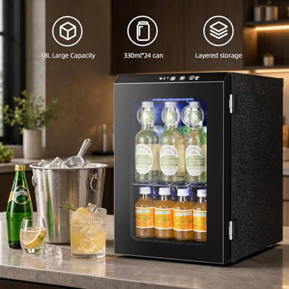 Antarctic Star 18L Mini Fridge Cooler 24Can, Beverage Refrigerator with Quiet Compressor, LED Light,Freestanding Small Fridge with Electronic Temperature Control for Home and Bar(40-61 ℉)