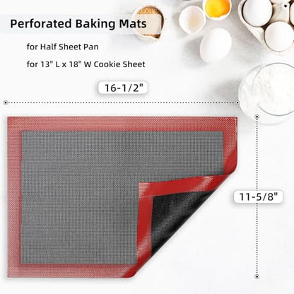 Amyandone Silicone Baking Mat with Microperforated, 2 PCS Perforated Baking Mats/Oven Liners for 13" x 18" Half Sheet Pan, Reusable Air Mesh Silicone Mat for Cookie/Eclair/Bread/Pizza/Pastry