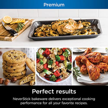 Ninja B35005 Foodi NeverStick Premium 5-Piece Bakeware Sheet Set, Oven Safe up to 500⁰F, with 11x17 Inch Baking Sheet, 5x9 Inch Loaf Pan, 12 Cup Muffin Pan, & (2) 9 Inch Round Cake Pans, Grey