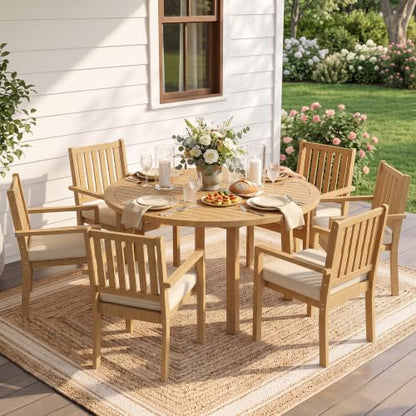 FansaFurn 7 Piece Acacia Outdoor Patio Table and Chairs Set for All-Weather
