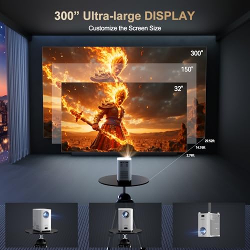 [Electric Focus] Projector with WiFi and Bluetooth, Native 1080P 15,000 Lumens 4K Supported, Agreago Outdoor Movie Projector for Home Theater UP to 300", for iOS/Android/TV Stick/HDMI/USB (White)