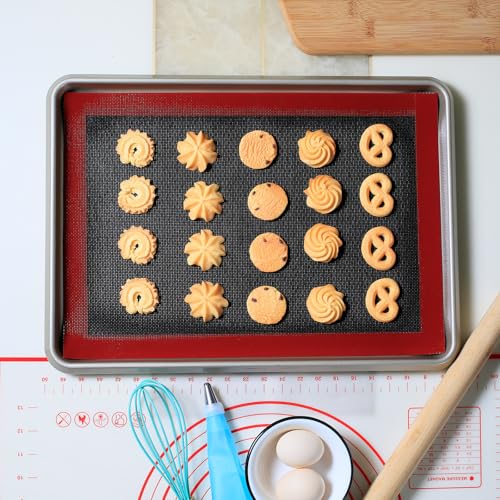 Amyandone Silicone Baking Mat with Microperforated, 2 PCS Perforated Baking Mats/Oven Liners for 13" x 18" Half Sheet Pan, Reusable Air Mesh Silicone Mat for Cookie/Eclair/Bread/Pizza/Pastry
