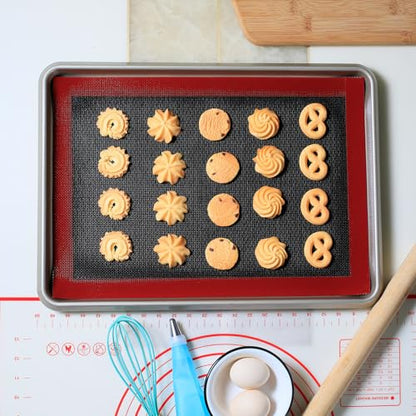 Amyandone Silicone Baking Mat with Microperforated, 2 PCS Perforated Baking Mats/Oven Liners for 13" x 18" Half Sheet Pan, Reusable Air Mesh Silicone Mat for Cookie/Eclair/Bread/Pizza/Pastry