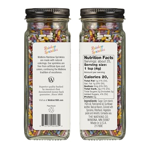 Watkins Rainbow Decorating Sprinkles, No Artificial Dyes, Kosher, 3.4 Ounce Jar, 1-Pack