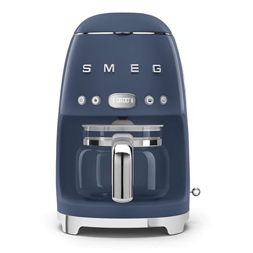 Smeg 50's Retro Style Aesthetic Drip Coffee Machine with 10 Cup Glass Carafe, Auto Start Feature, Keep Warm Plate, and Two Coffee Strength Settings (Navy Blue)