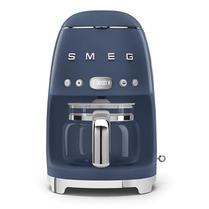 Smeg 50's Retro Style Aesthetic Drip Coffee Machine with 10 Cup Glass Carafe, Auto Start Feature, Keep Warm Plate, and Two Coffee Strength Settings (Navy Blue)