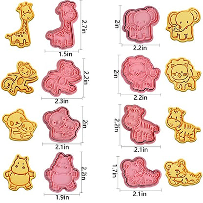 Animal Cookie Cutters With Plunger Stamps Set,8 Piece 3D Animal Embossing Cutters For Biscuit Fondant Cheese Baking Molds