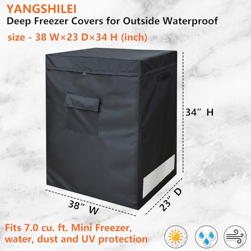 YANGSHILEI Chest Freezer Cover Deep Freezer Covers for Outside 7.0 Cubic Feet Freezer，Top with Zipper to Open Waterproof and UV protection Extend their Service Life (38"W×23"D×34"H)