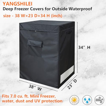 YANGSHILEI Chest Freezer Cover Deep Freezer Covers for Outside 7.0 Cubic Feet Freezer，Top with Zipper to Open Waterproof and UV protection Extend their Service Life (38"W×23"D×34"H)