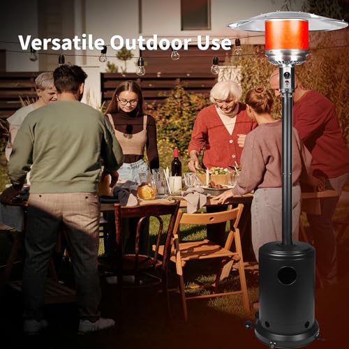 Omnarevo 50,000 BTU Propane Patio Heater with Wheels – Outdoor Gas Heater for Backyard, Garden & Restaurant, Powder-Coated Steel Body with Easy Ignition & Safety Shut-Off (w/o waterbox)