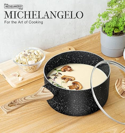 MICHELANGELO 3 Quart Saucepan with Lid, Nonstick Sauce Pan with Lid, Small Sauce Pot, Granite Coating Sauce Pan 3 Quart, Non Stick Stone Pot with Ergonomic Bakelite Handle