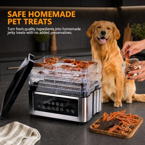 Food Dehydrator Machine with One-Touch Food Presets, 5 Stackable Drying Trays, 48H Digital Timer, 95-167°F Temperature Control, Compact BPA-Free Dehydrator for Jerky, Fruit, Herbs & Dog Treats