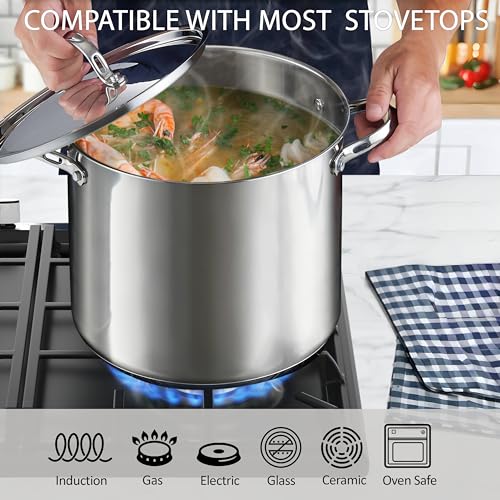 Cooks Standard Classic Stainless Steel Stock Pot with Lid, Large Cooking Pot for Pasta, Soup, Spaghetti, Oven Safe, Dishwasher Safe, Induction Compatible Cookware, 12-Quart