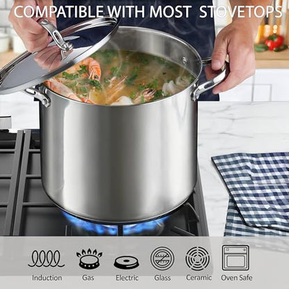 Cooks Standard Classic Stainless Steel Stock Pot with Lid, Large Cooking Pot for Pasta, Soup, Spaghetti, Oven Safe, Dishwasher Safe, Induction Compatible Cookware, 12-Quart