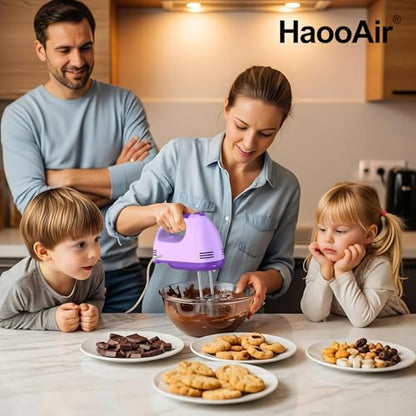 HaooAir Electric Handheld Mixer, 7-Speed Adjustable Kitchen Mixer, 5 Stainless Steel Accessories (2 * Dough Hooks, 2 * Beaters, 1 * Whisk), Perfect for Kitchen and Baking Food Mixers, Purple