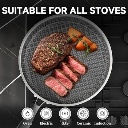 LOLYKITCH 12 In Nonstick Frying Pan Skillet with Lid, Ceramic Coating, Tri-ply Stainless Steel, Induction Compatible, PFOA-free, Oven Safe to 600°F, Dishwasher-safe, Detachable Handle