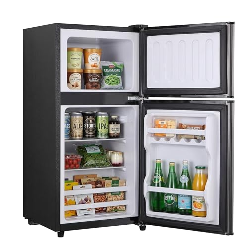 3.2 Cu.Ft Mini Fridge with Freezer, 2 Door Small Refrigerator with Adjustable Thermostat Energy-efficient Low Noise, Compact Fridge for Bedroom, Office, Dorm, Matte Black
