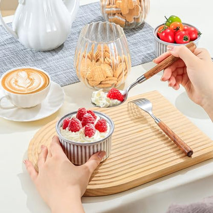 NUTRIUPS 6oz Ceramic Ramekins Set of 6, Vintage Souffle Dishes - Oven Safe Small Baking Bowls for Pudding, Creme Brulee & Custard (Vintage Gray, 6 OZ)